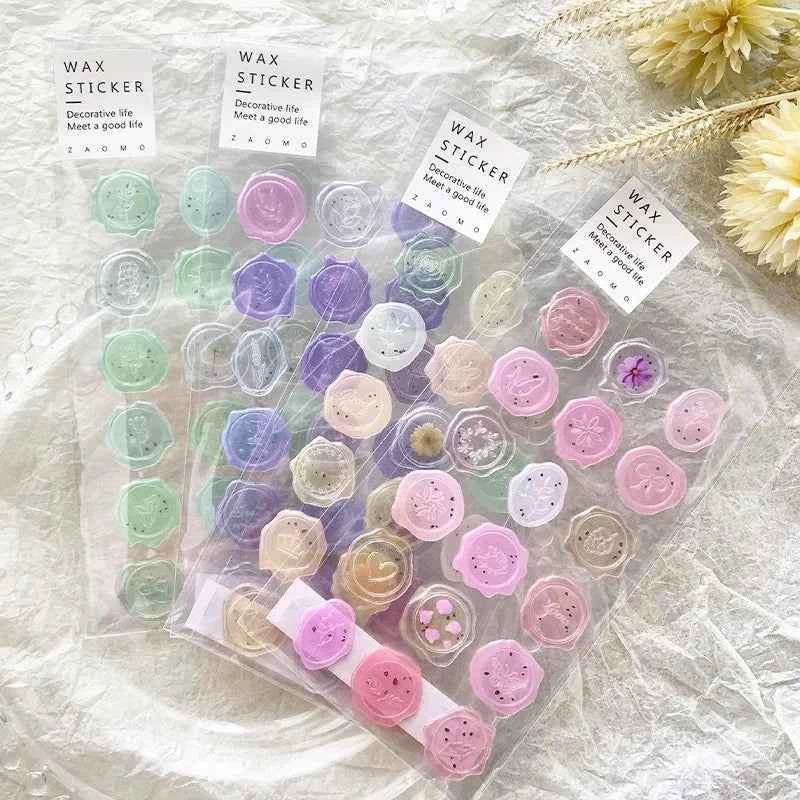 18pcs, Vintage Wax Seal Stamp Stickers, DIY Scrapbooking Journal Planner Decorations Stationery Envelope Sealing Tags