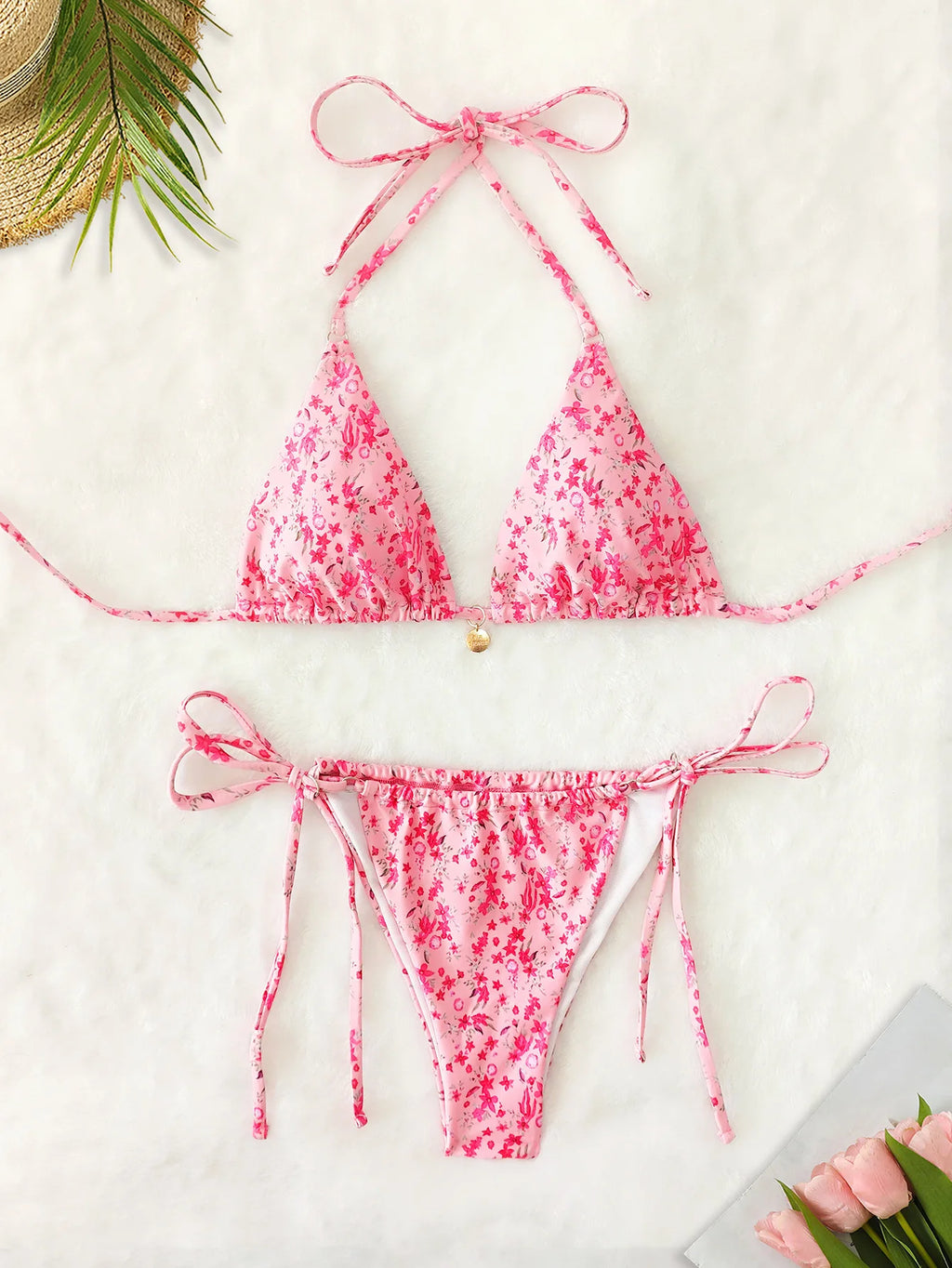 "2026 New Triangle Bikini Set - Floral Print Push Up Swimsuit & Brazilian Bottoms"
