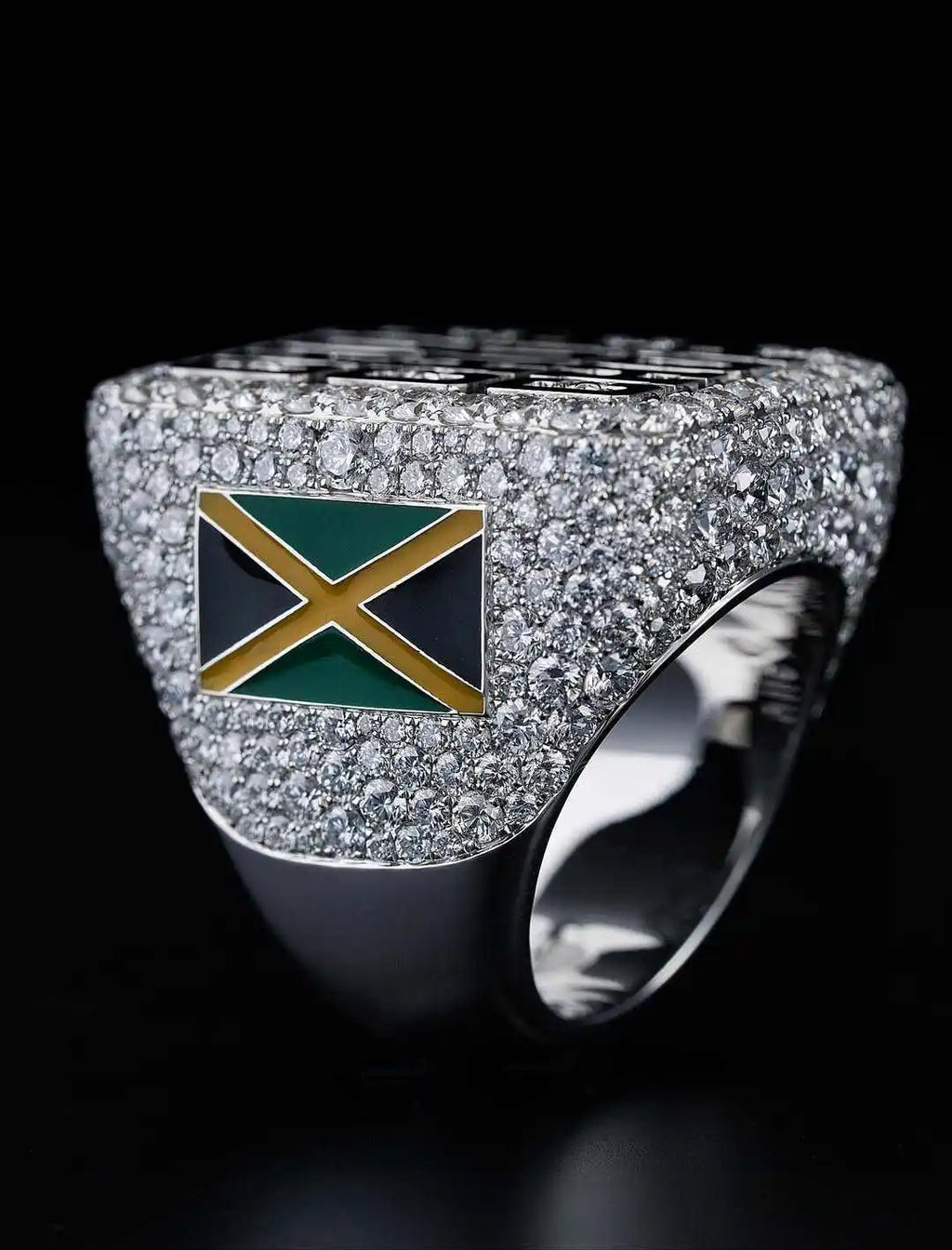 Flag Inlay Pavé Ring Crystal Accent Band Statement Jewelry for Party Gift