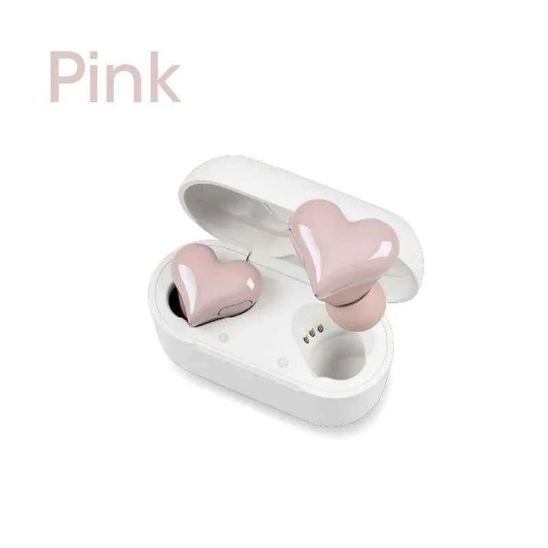 Heart Buds TWS Earbuds for Girls Pink Bluetooth 5.1 20H Playtime with Charging Case Lightweight Gift for Women Gaming Students