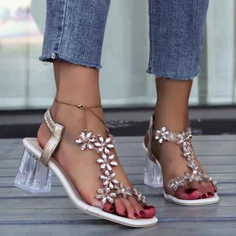 2024 Summer Rhinestone Butterfly Sandals, New Crystal and Fashion Transparent High Heels, Casual Street Women's Shoes