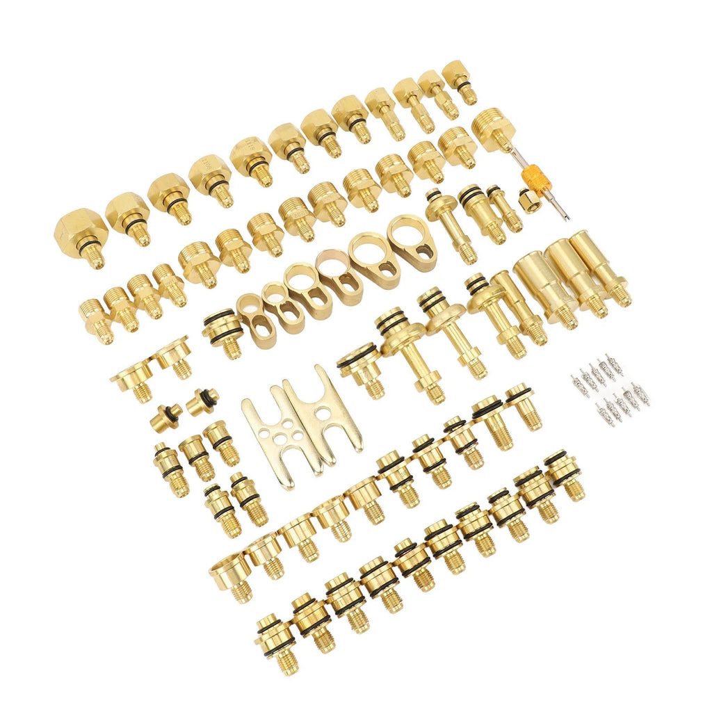 77Pcs Car Air Conditioning Leak Test Kit Brass Ac Leak Detection Tools Connector Repair Kit for Car Auto AC