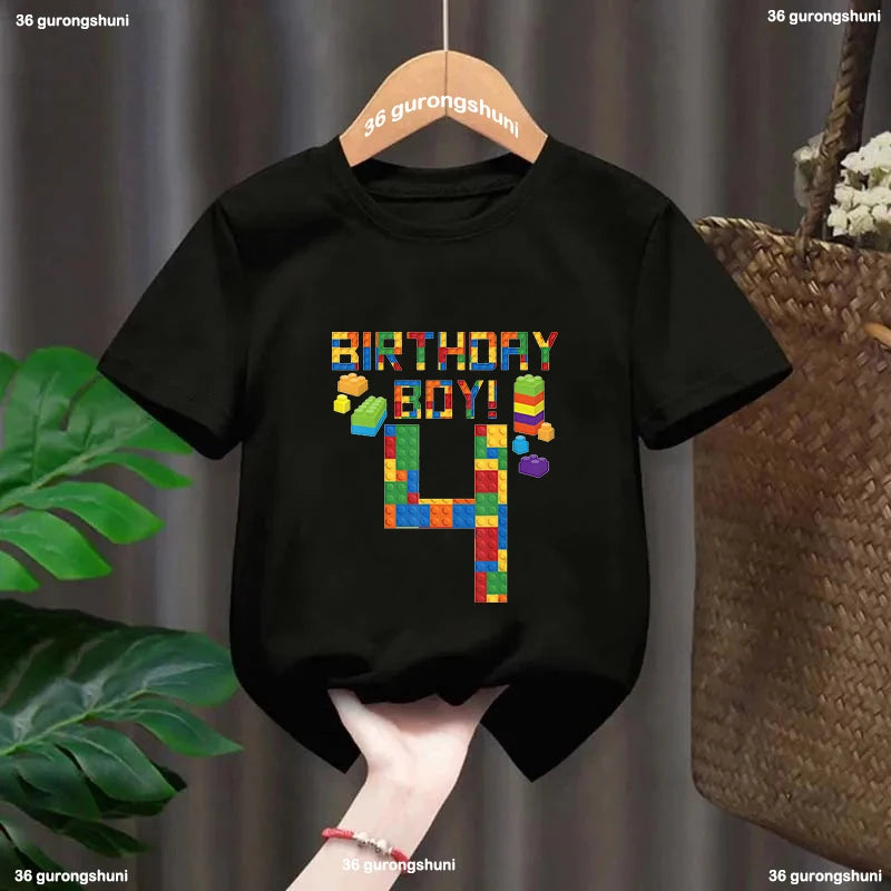 Building Blocks 1-10 Birthday Boys T-shirt Funny Block Graphic Print Toddler T-shirt Gifts kids Birthday Party Clothing T-shirt