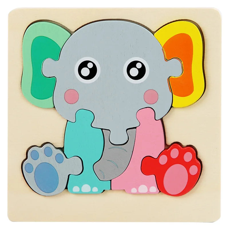 10.7cm/4.21in Kids Colorful 3D Puzzles Montessori Games Cartoon Animals Jigsaw Puzzle Baby Educational Wooden Toys for Children