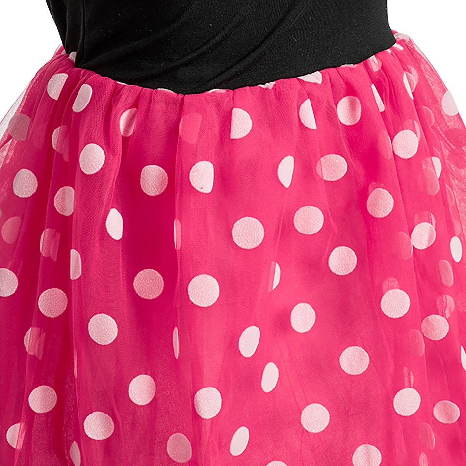 Children Casual Clothes Summer Short Sleeve Dots Girls Dress Kids Peter Pan Collar Cute Birthday Costume with Mouse Ear Headband