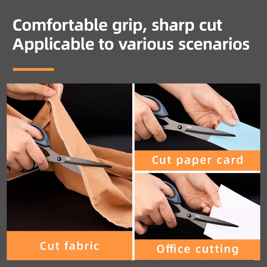 DELI Professional Office Scissors 180mm Heavy Duty Scissors with Black Blade Sharp Stainless Steel Cutting Tool for Paper Craft