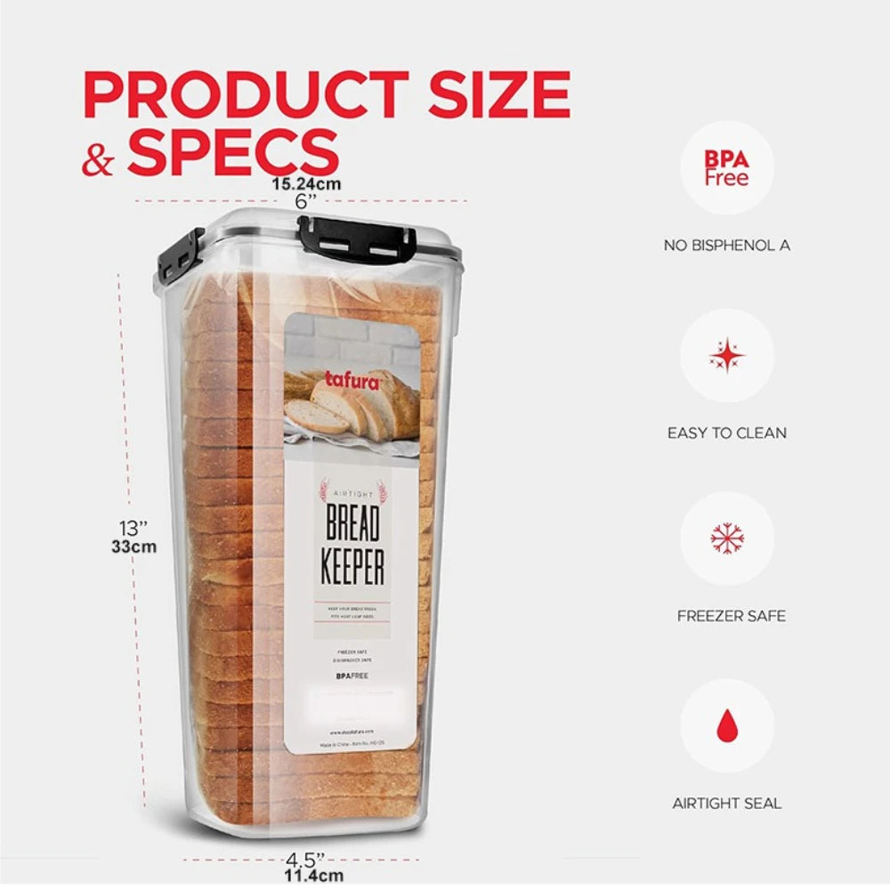 4 Liter Bread Storage Container, Plastic Bread Box with Sealing Lid, Bread Storage Box, Sandwich Bread Dispenser Bread Storage