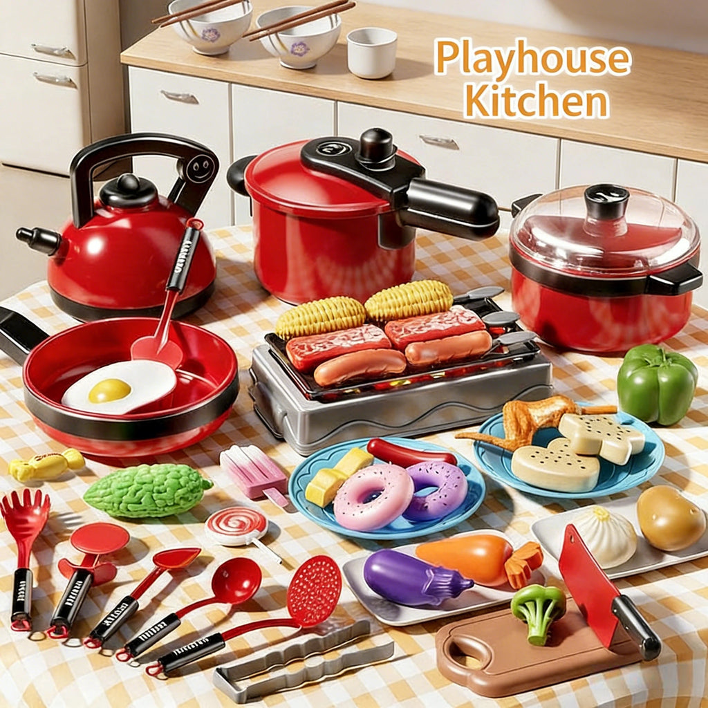 Kids Pretend Play Kitchen Toys Set Cooking Food Pots Pans Cookware Kit Toddler Girls Boys Educational Role Play Gift
