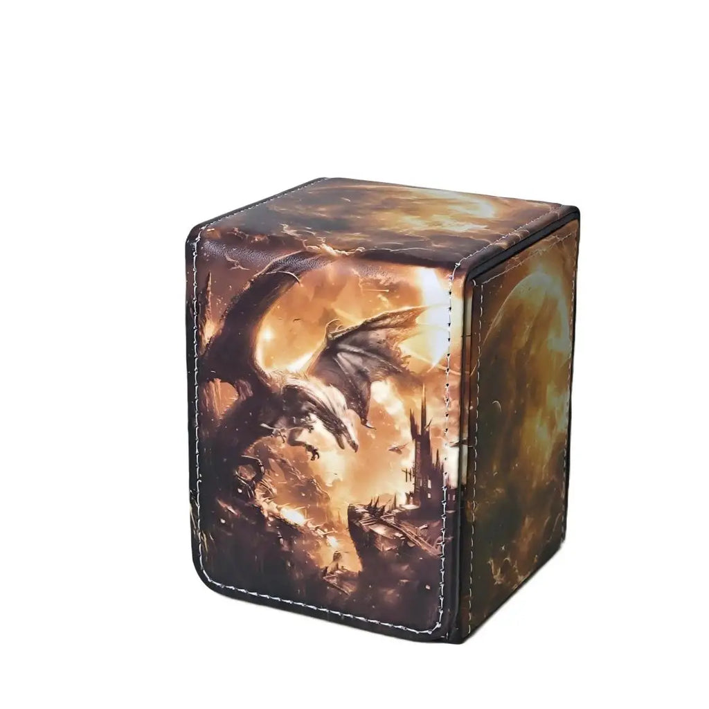 Premium Pu Leather Card Box Compatible with Mtg Cards - Can Hold More Than 100 Single Set Cards, Trading Card Storage Box Suitable for Tcg/Ptcg/Ygo Cards, Sports Card Holder with 2 Dividers, 4 Designs to Choose From, Card Org