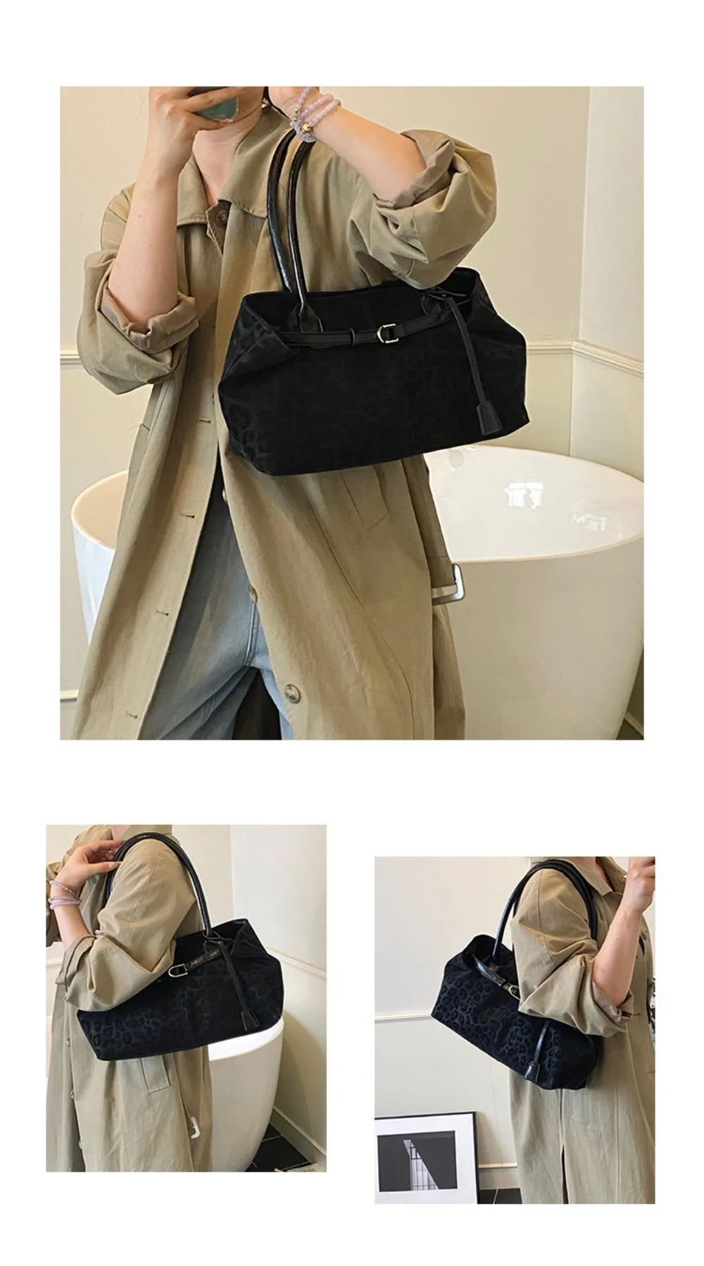 Trendy PU Leopard Print Tote Bag Large Capacity Casual Women's Shoulder Bag Versatile Underarm Bag Females Handbags Purses