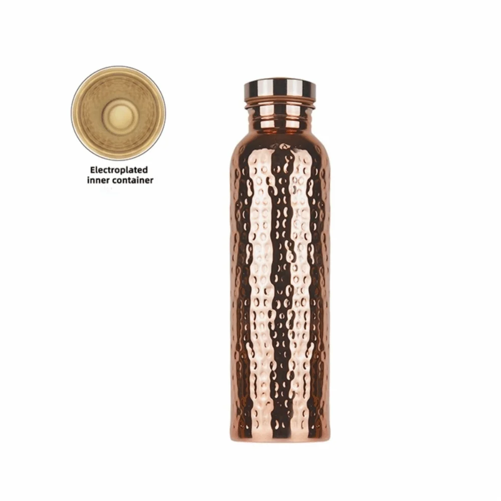800ML Copper Water Bottle One-Click Open Lid Thermal Insulation Hammer Pattern Bottle Anti-Slip Silicone Base