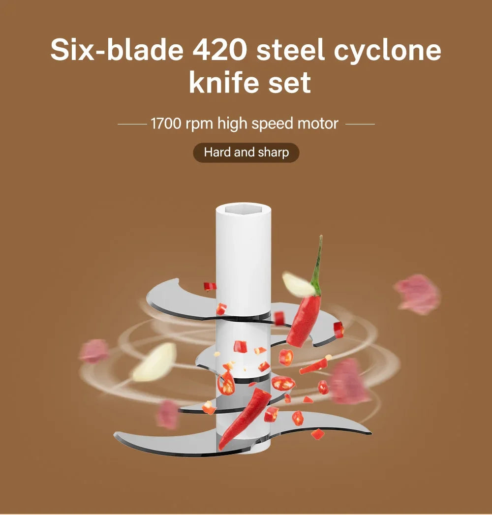 Portable Electric Garlic Mincer 400ML with 6 Blades - USB Charging Mini Vegetable Chopper for Home Cooking & Picnics