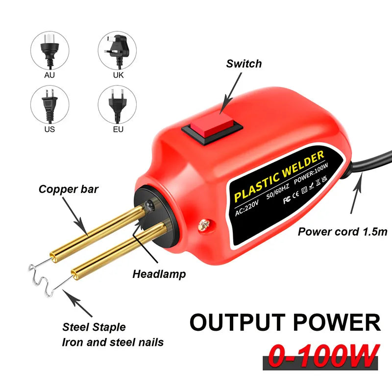 Mini 100W Plastic Welding Machine Plastic Welder Gun 200pcs Hot Stapler Bumpers Heat Gun Plastic Welder Soldering Repair Tools