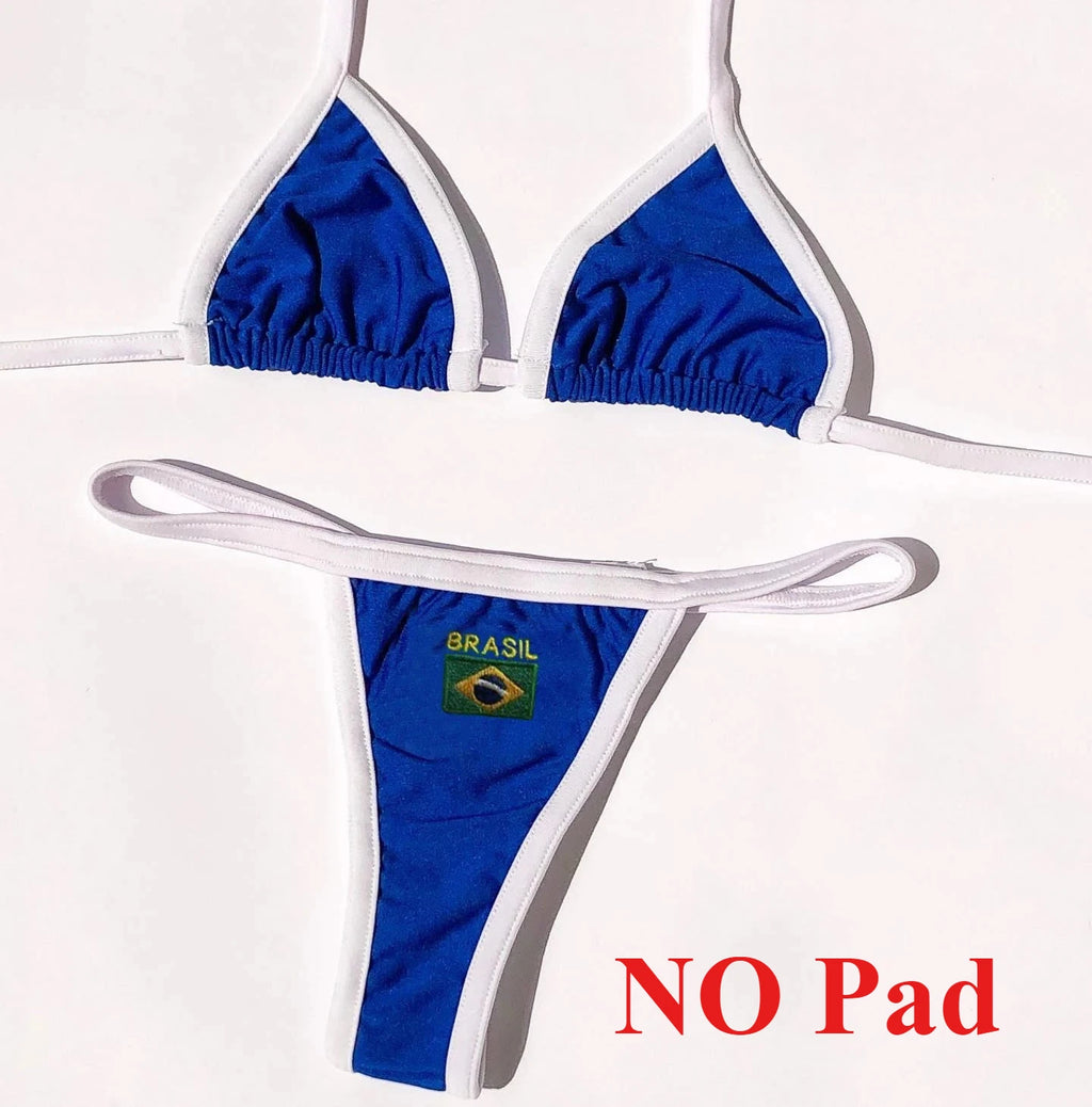 Brazilian Swimsuit Women's Sexy 2 Pieces Mini Bikini Set Triangle Halter Backless Thong Beach Bathing Suit Summer 2025 New Style