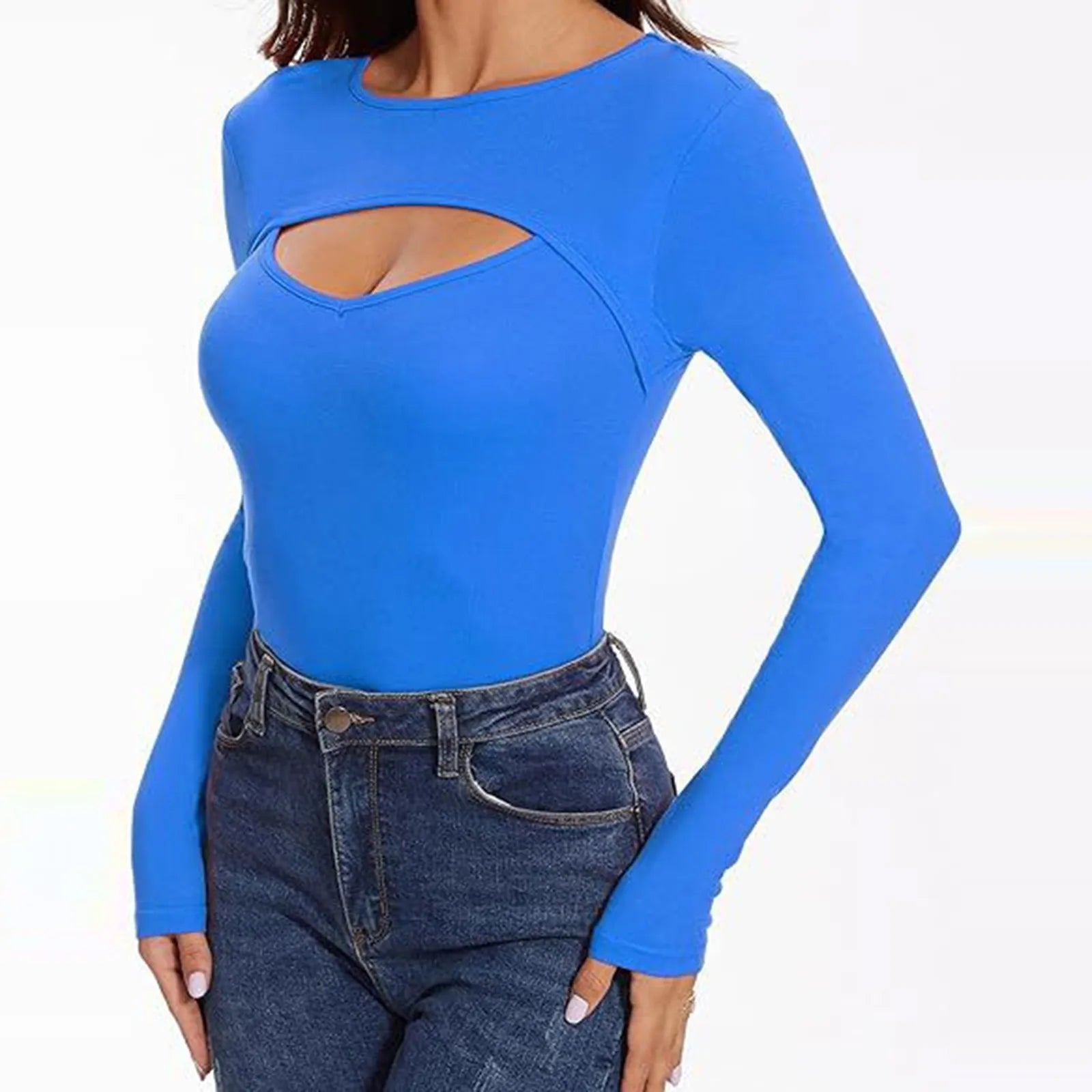 Spring Autumn Women's Long Sleeve T-Shirt Fashion Casual Front Hollow Slim Sexy Top Female Slim Bottoming Shirt Pullover