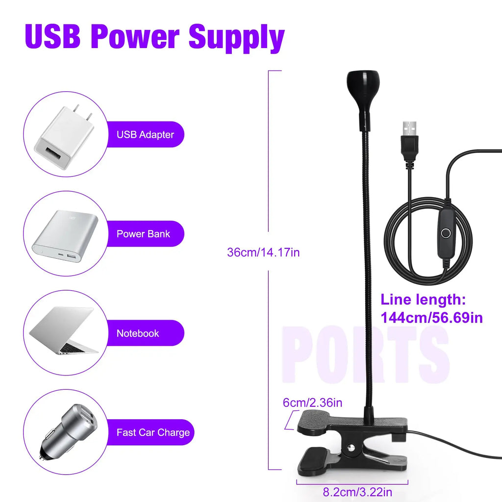3W UV Nail Lamp 395nm LED Clip-on Flexible 360° USB Portable Desk Light Manicure Salon Dryer Curing for Gel Nails Resin Art Gift