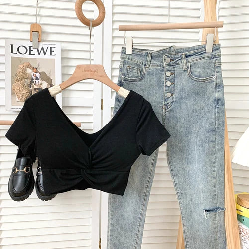 T Shirt  Woman Crop Tops Basic Short Sleeve Kawaii T Shirt Built In Bra Women Sexy Top Harajuku Korean Fashion