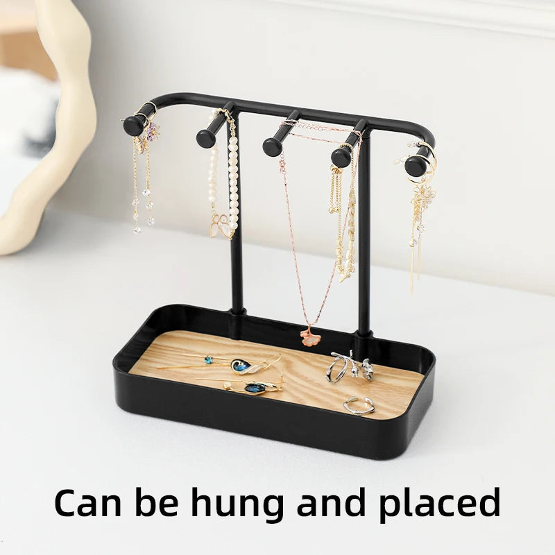 Jewelry Organizer Display Stand Rack With Wooden Tray For Earrings Bracelet Necklaces Rings Storage Hanging Organizer Holder