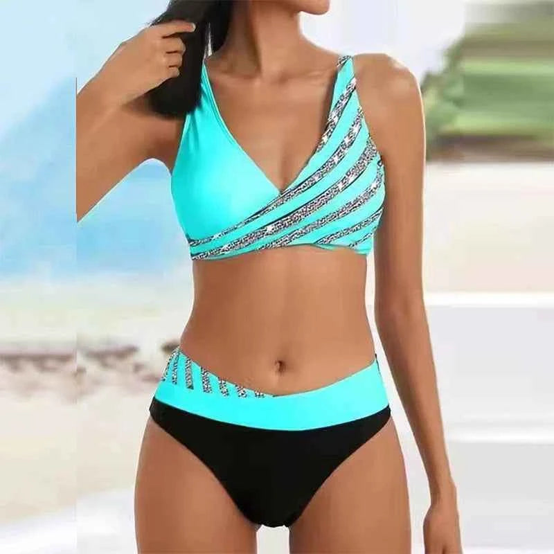 Rhinestone Sexy Bikini Set Women Two Piece Swimsuit Push up Padded Bathing Suit Sparkly Shiny Beachwear Summer Vacation Clubwear