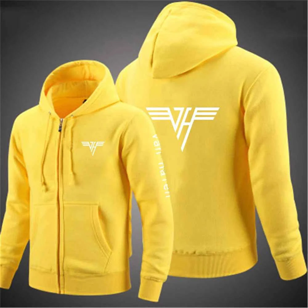 2024 Spring Autumn Van Halen Logo Printing Solid Color Classic Hooded Hoodies Men's Trendy Sports Casual Long Sleeve Loose Coat