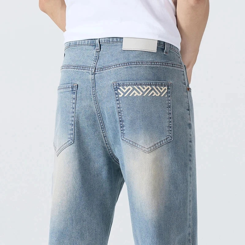Men's Summer Thin Comfortable Jeans, Fashionable and Breathable Business Straight Pants, Loose Retro Casual Denim Trousers