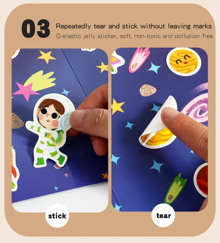 Kids' DIY Creative Jelly Sticker Book Reusable Portable Quiet Busy Paste Sticker Toy for Children