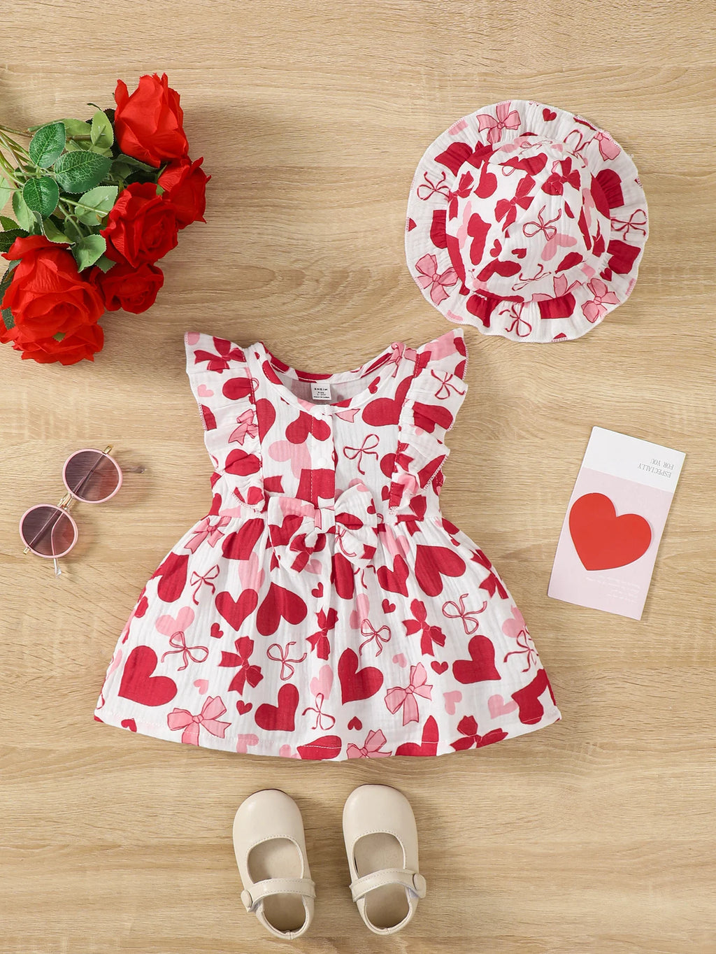 2PCS Dress Clothes Set Newborn Baby Girl Love Print Sleeveless Dress With Hat Summer Fashion Cute Wear for Infant Girl 0-9Months