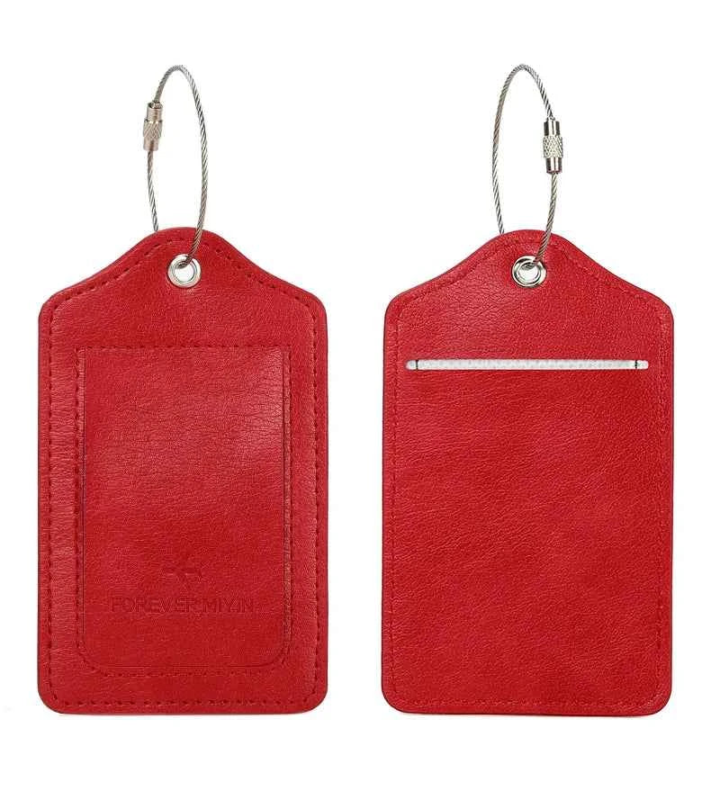 PU leather luggage tag with anti loss wire rope loop and built-in privacy protection cover, suitable for luggage and travel bags