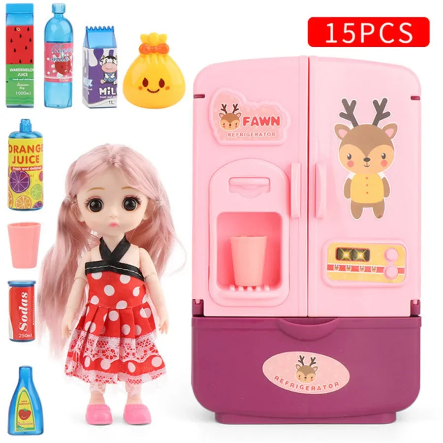 Kids Toy Fridge Mini Double Door Refrigerator Baby Toys Furniture Simulation Pretend Play Kitchen Toys Accessories Role Play