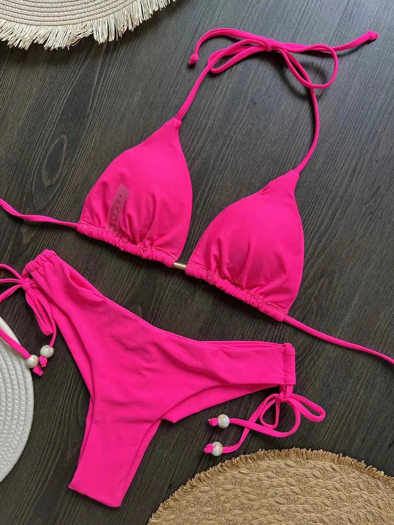 Sexy Women Bikini 2025 New Push-Up Bra Bikini Set Swimsuit For Women Solid Beachwear Ladies Chest Pad Swimwear