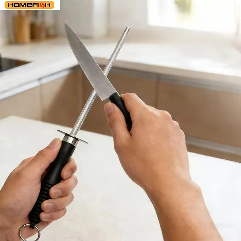 Homefish Kitchen Tool Carbon Steel Knife Sharpening Steel,Knife Sharpener With Hanging Holes (10 Inches)