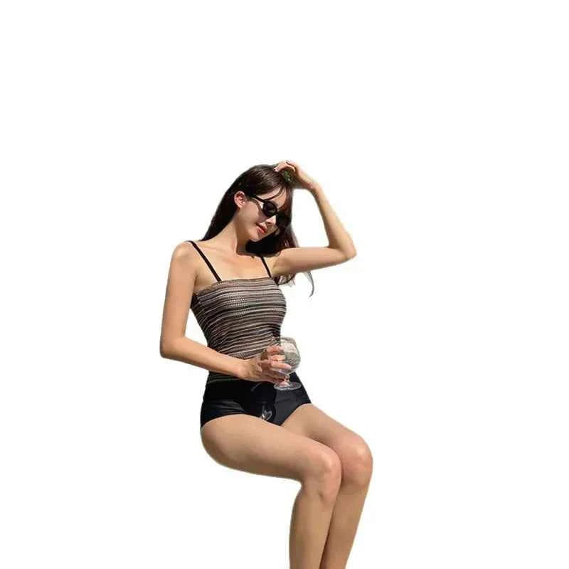 High Waist Two-Piece Swimsuit for Women Slimming Belly Cover up Stylish Korean Design Ideal for Swimming Student Girls