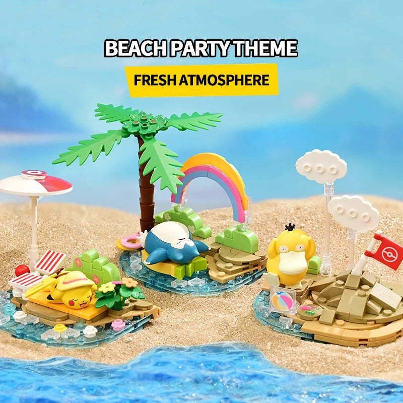 Pokemon Building Blocks Pikachu Psyduck Seaside Party Theme Scene Model Bricks Desktop Decorative Ornaments DIY Toys Gifts