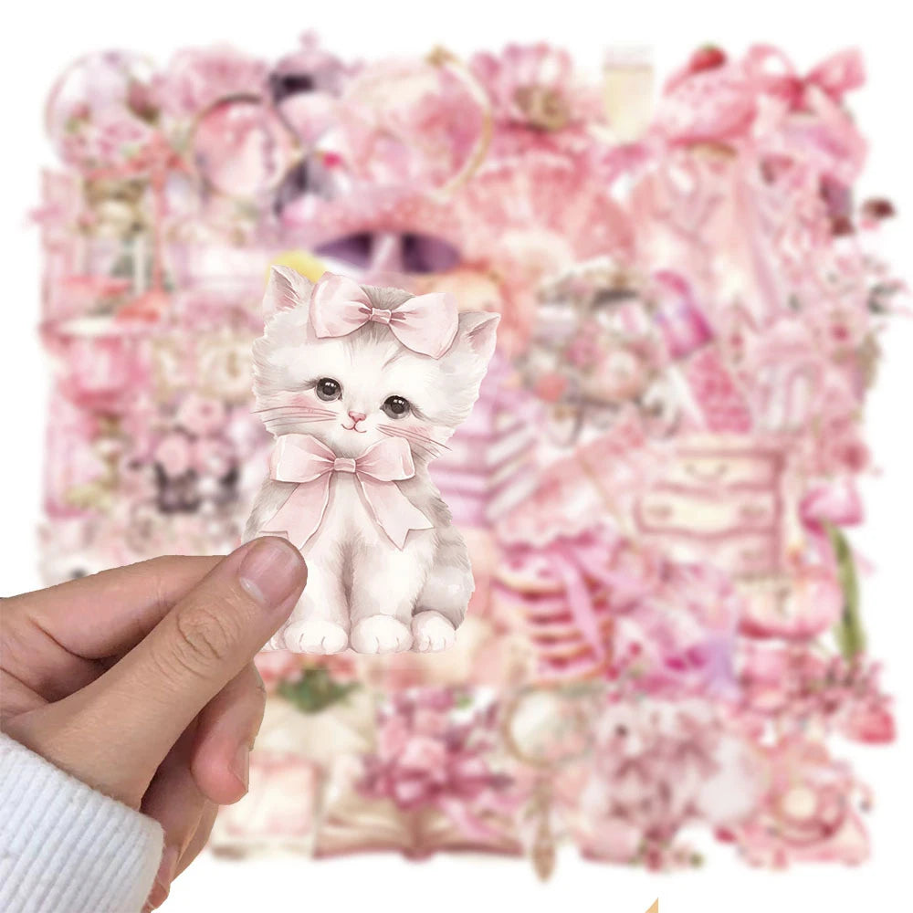 10/30/50pcs Pink Transparent Flowers Cartoon Stickers Aesthetic Waterproof Artistic Dreamy Decals Graffiti Stationery Laptop