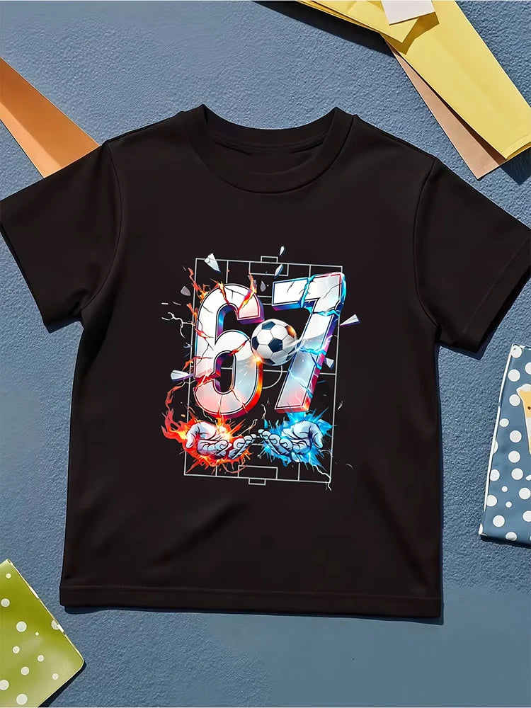 Kids 67 Themed Colorful Print T-Shirt, Soft Cotton Fabric, Breathable and Comfortable, Ideal for Toddlers and Childrendf0224
