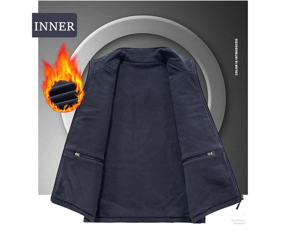 Winter Men's Multi-pocket Vests Casual Outdoor Fleece Fishing Vest for Men Warm Photographic Tooling Sleeveless Jackets Clothing