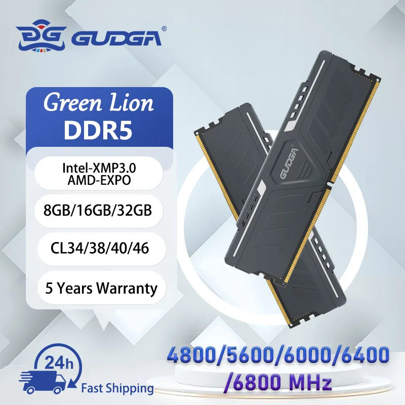 GUDGA RAM DDR5 Memory 8GB/16GB/32GB 4800-6800MHz Memoria RAM UDIMM Desktop with Aluminum Heatsink for Diy Gaming Computer Memory