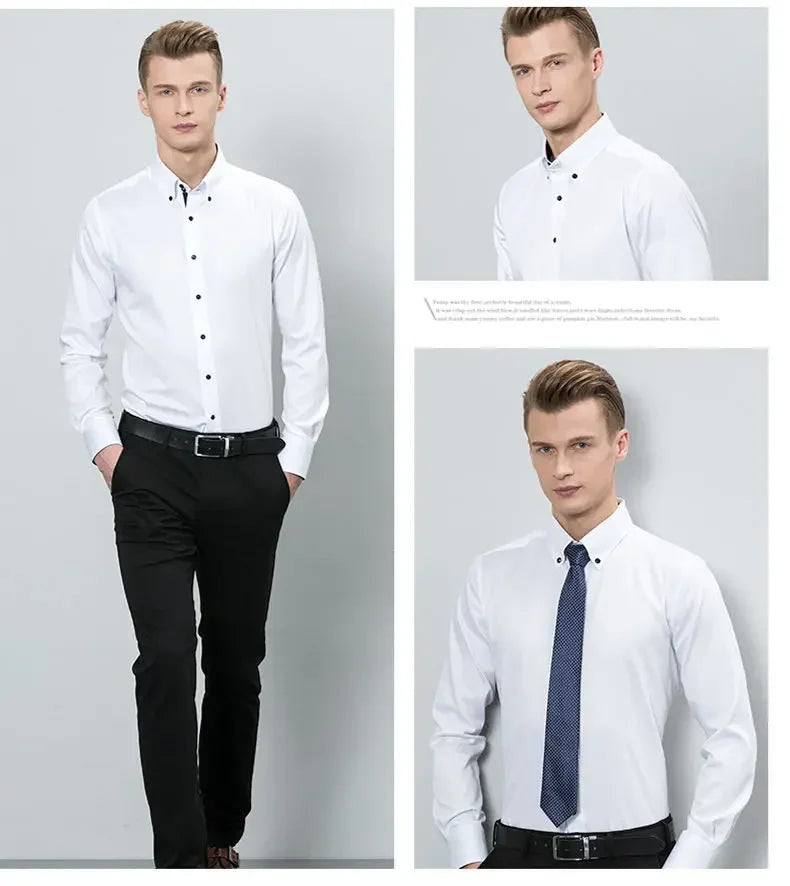 Men's Dress Shirts with New Stretch and Anti-Wrinkle Technology, Long Sleeve Business Blouse for Slim Fit Camisa Social