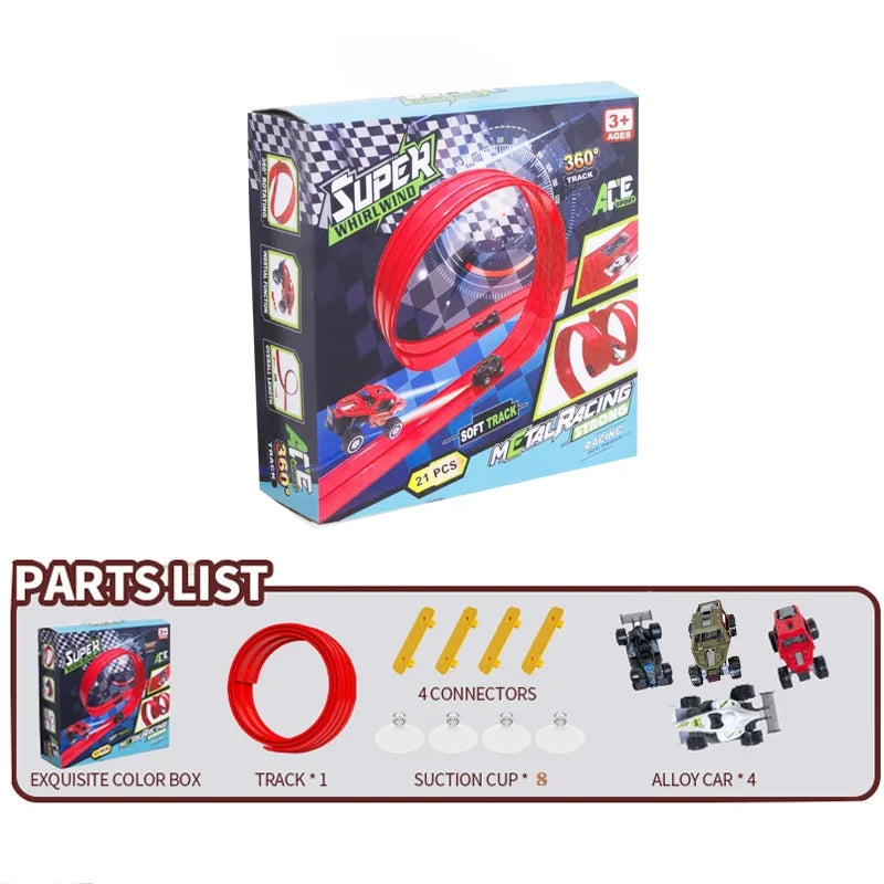DIY Assembled Soft Track Car with Inertia Return for Kids  Rolls Up Portable DIY Racetrack Birthday Gifts for children