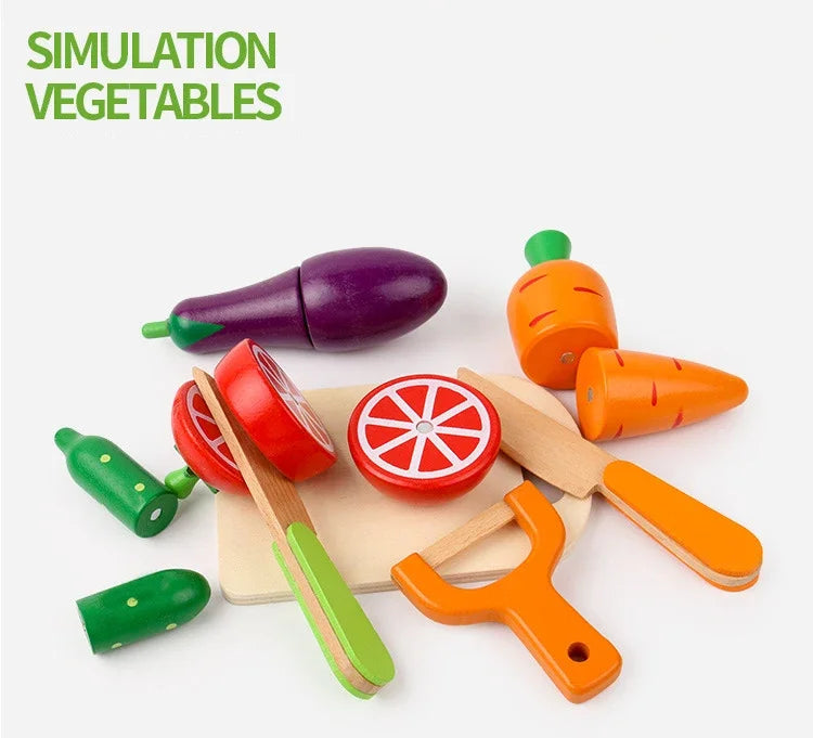 Simulation Kitchen Pretend Toy Wooden Classic Game Montessori Educational Toy For Children Kids Gift Cutting Fruit Vegetable