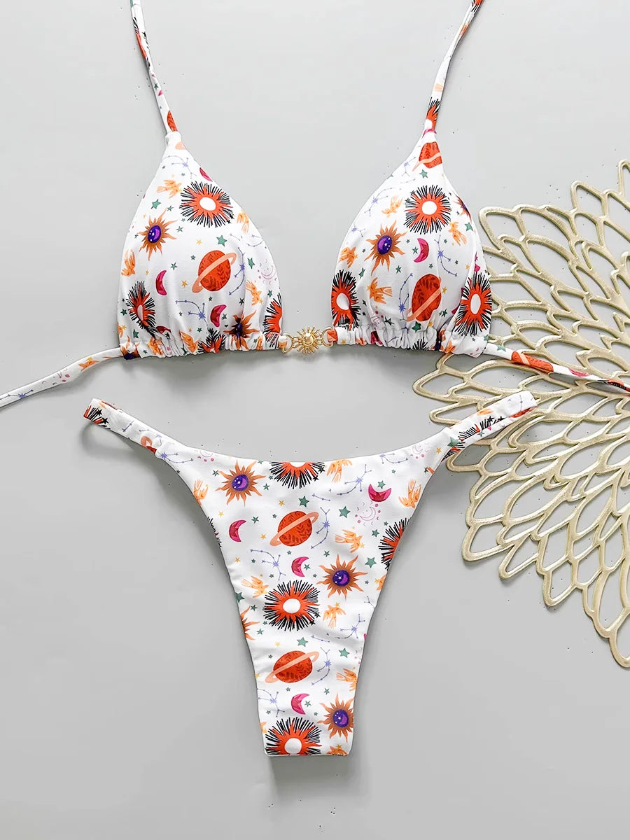 2026 New Sexy Retro Prints Brazilian Mciro Bikini Women Swimsuits Lace-up Swimwear Backless Biquini Swimsuits Beachwear