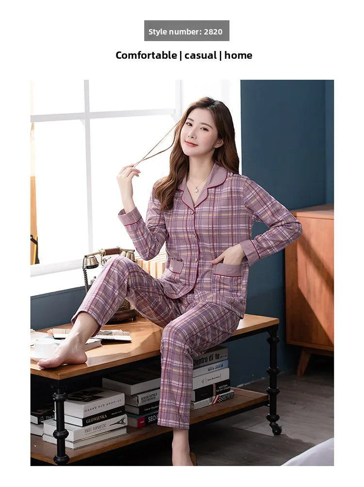 100% Pure Cotton Long Sleeve Sleepwear Set for Elderly Women Spring Summer Autumn Home Clothes Outwear Comfortable Home Suit