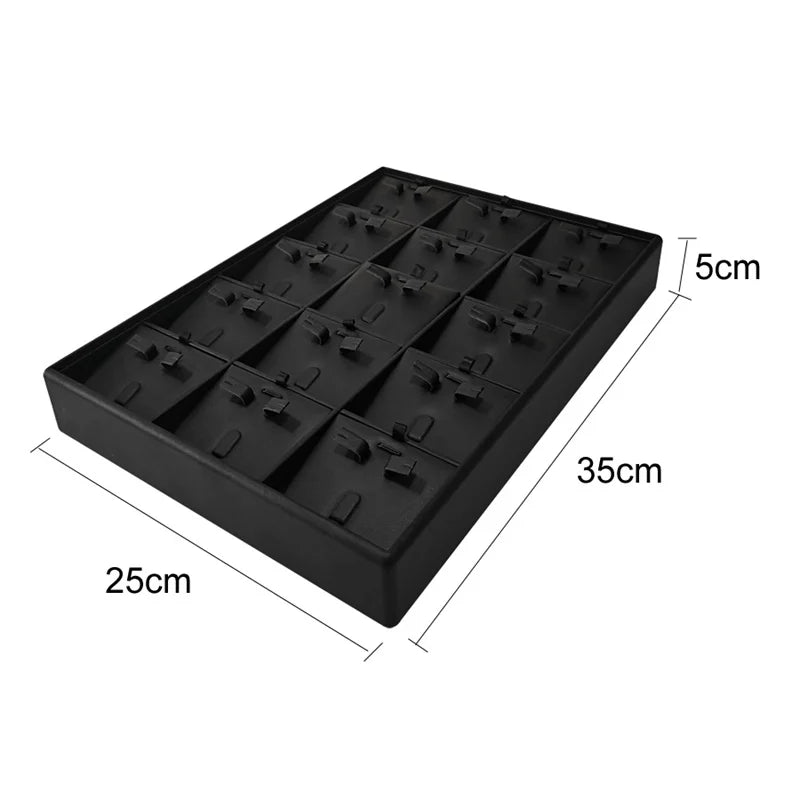 Stackable Leather Ring & Earring Tray - 25x20cm Black White Storage Box with Lid - Jewelry Organizer