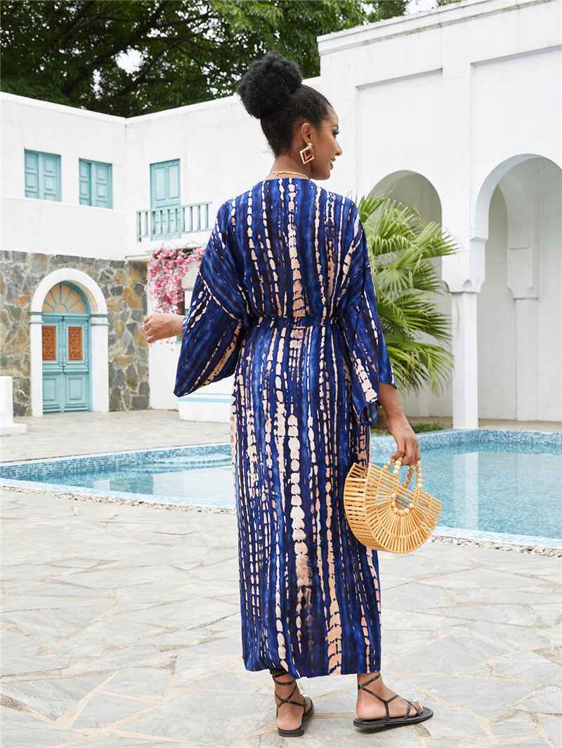 Long Kimono Swimsuit Cover up for Women Stylish Tie Dye Open Front Beach Outfits Bathing Suit