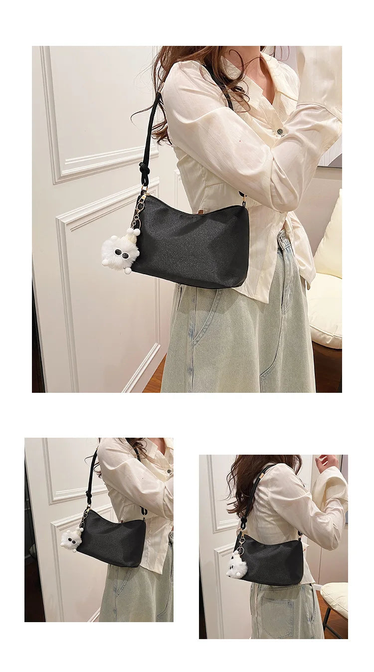 High Quality Solid Color Fashion Elegant Shoulder Bag Smooth Cloth Satin Underarm Bag Leisure Shoulder Bag Lady Handbags Purse