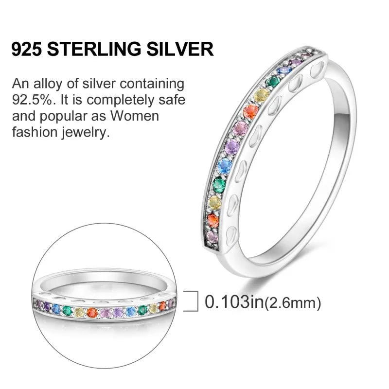 MISEFF Real 925 Sterling Silver Double Rings Simple Color Zircon Rings For Wedding Engagement Birthday Silver Jewelry Gift