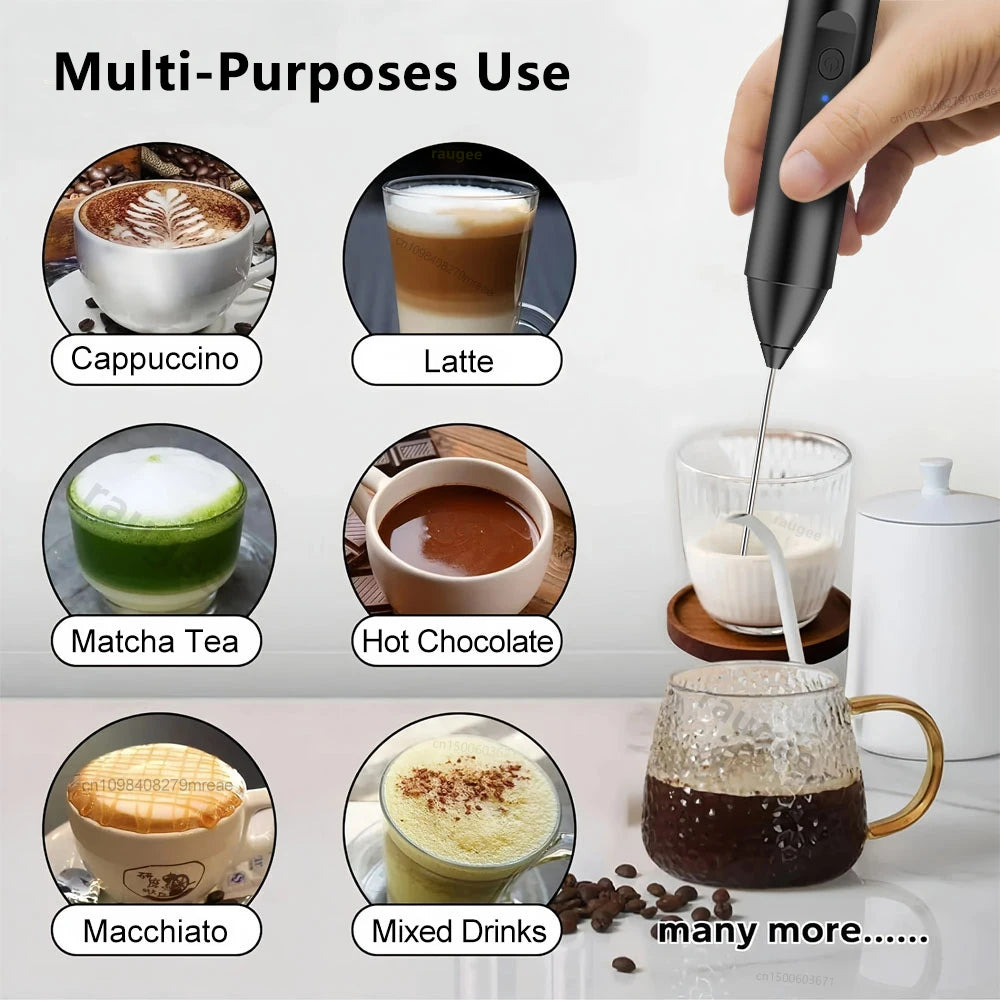 Wireless Milk Frother Mini Electric Handheld Foam Maker USB Rechargeable 3 Speeds Coffee Milk Mixer Electric Egg Beater