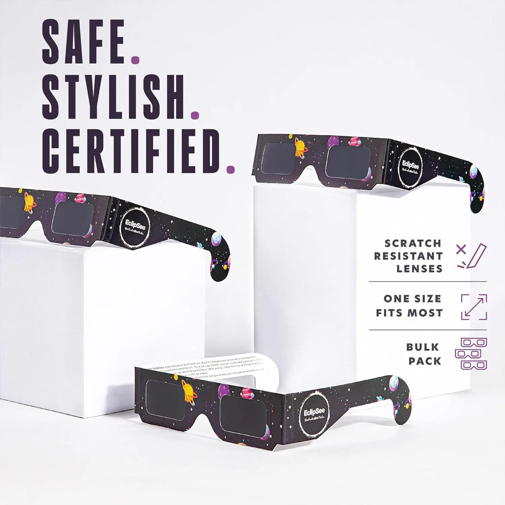 ISO Certified Eclipse Glasses, Paper Frame Solar Viewer, Safe Sun Filter for Solar Eclipse Observation, 6PCS Family Pack, Random
