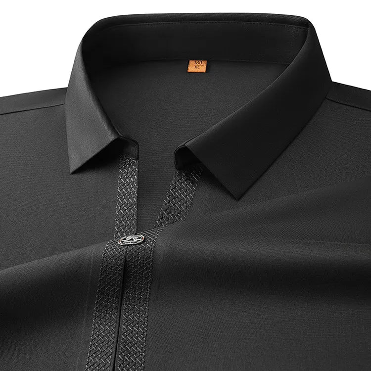 Men's 62% Cotton Polo Shirt | Breathable V-Neck with Rhinestone Accents | Moisture-Wicking Black/Brown Casual Tops XL-7XL