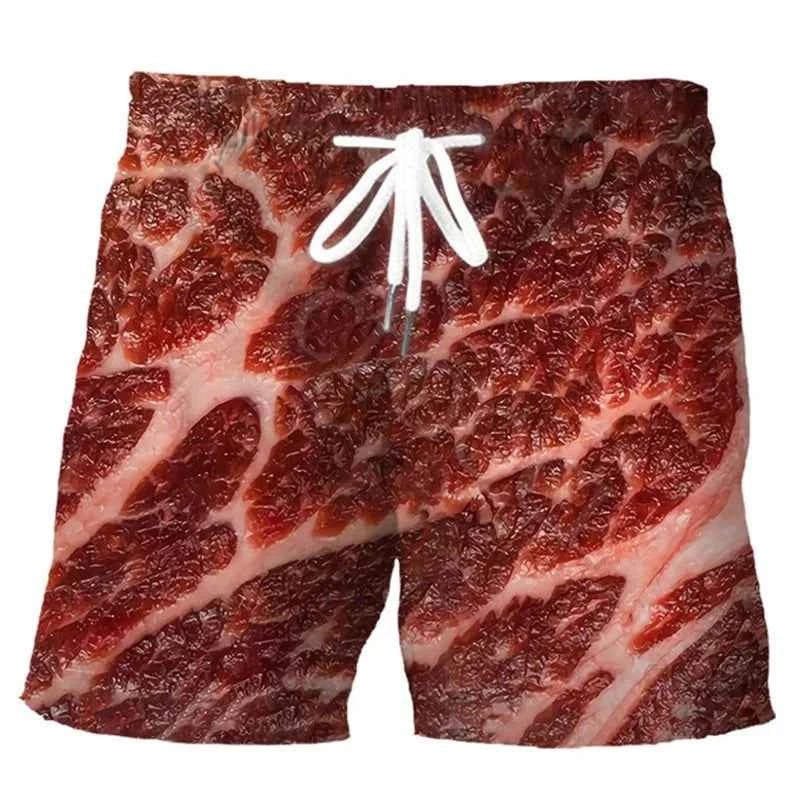 Sausages Food Graphic Beach Shorts Men Short Pants 3D Cheese Printed Elastic Waist Board Trunks Swimsuit homme 2023 Ice